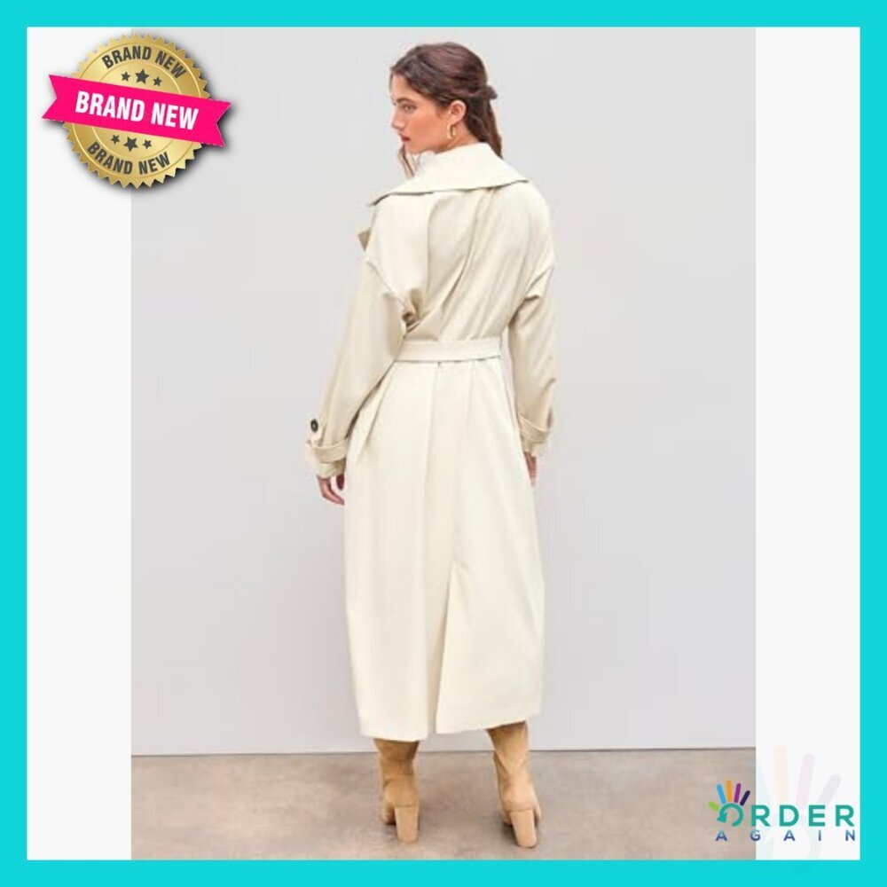 Oversized Trench Coat Long Length Classic Elegant Chic Minimal Belted - Picture 5 of 7